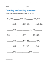 Fill in the missing numbers from 51 to 100.