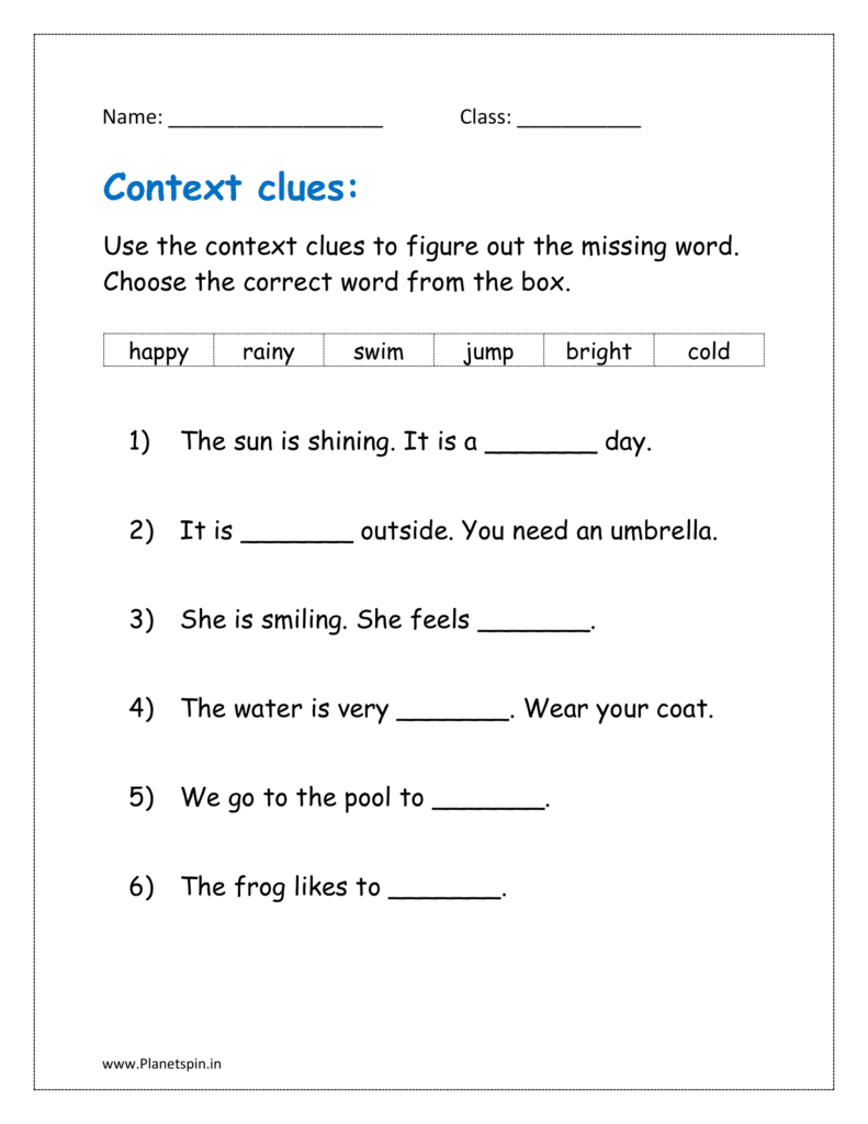 Use the context clues to figure out the missing word. Choose the correct word from the box.