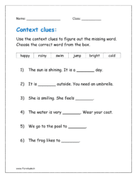 Use the context clues to figure out the missing word. Choose the correct word from the box.