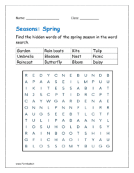 Find the hidden words of the spring season in the word search 