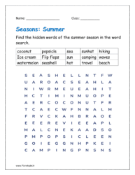 Find the hidden words of the summer season in the word search