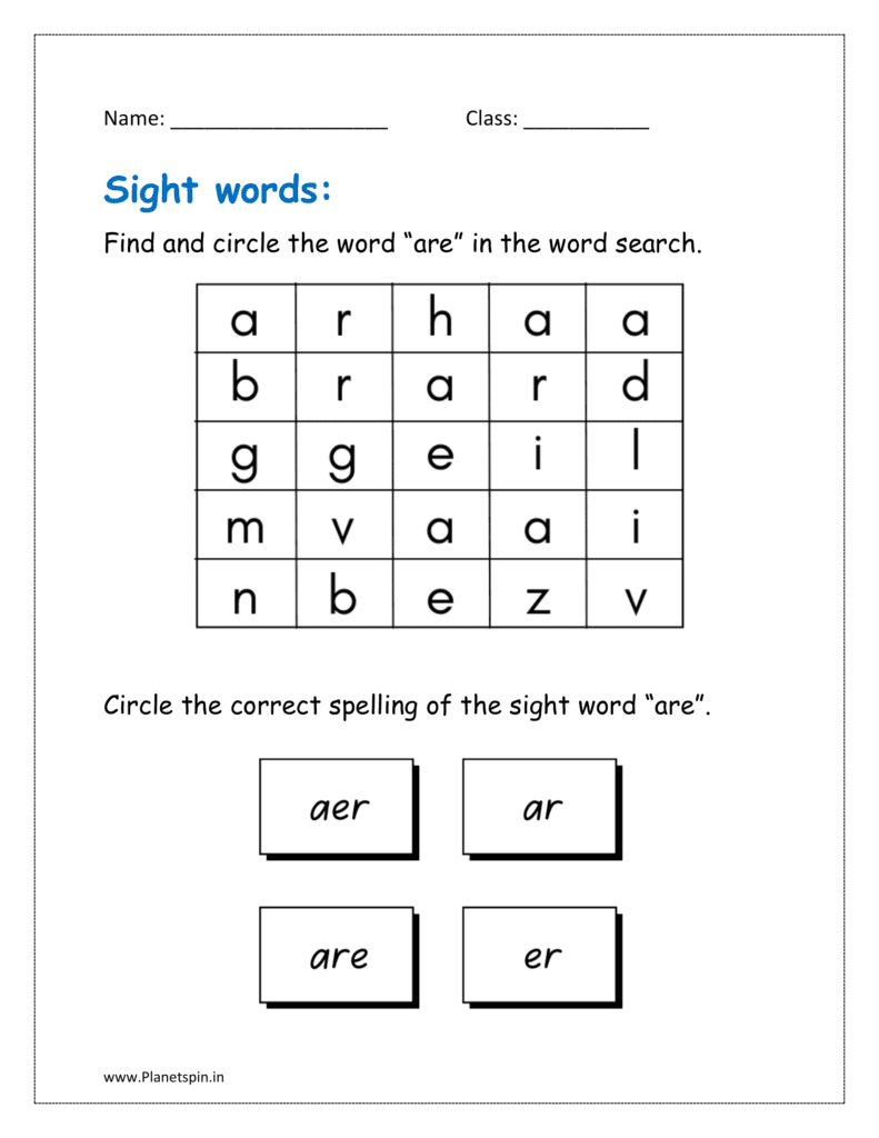 are: Find and circle the word “are” in the word search