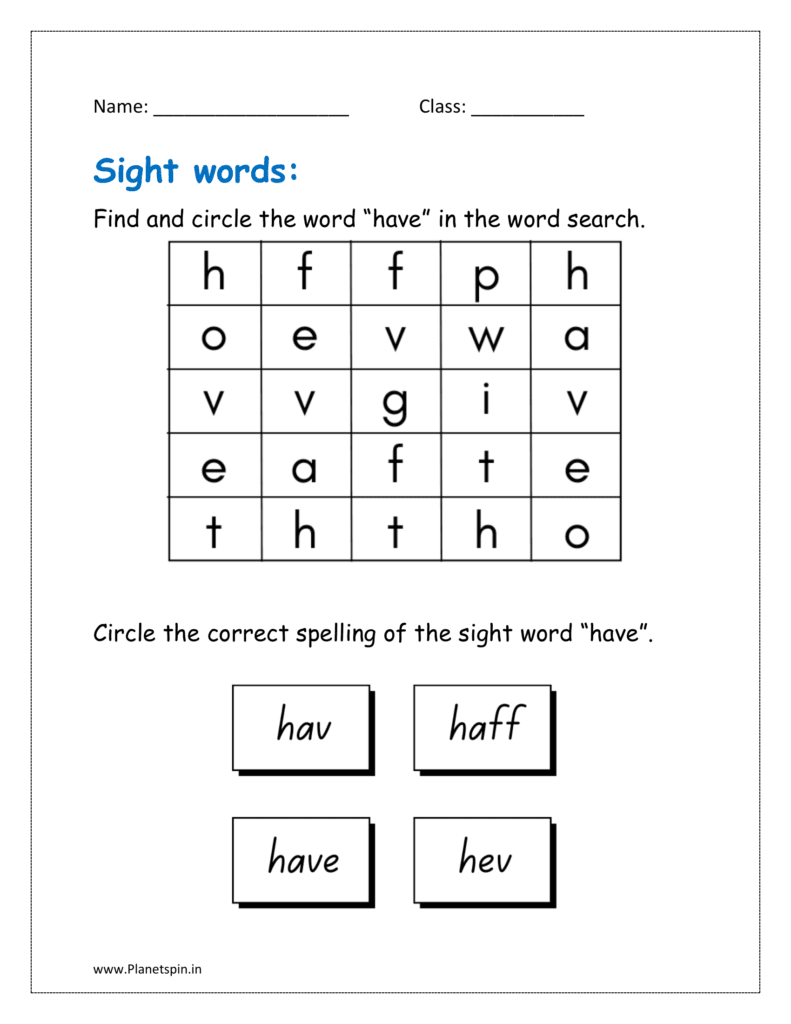 have: Find and circle the word “have” in the word search given in the worksheets pdf for free