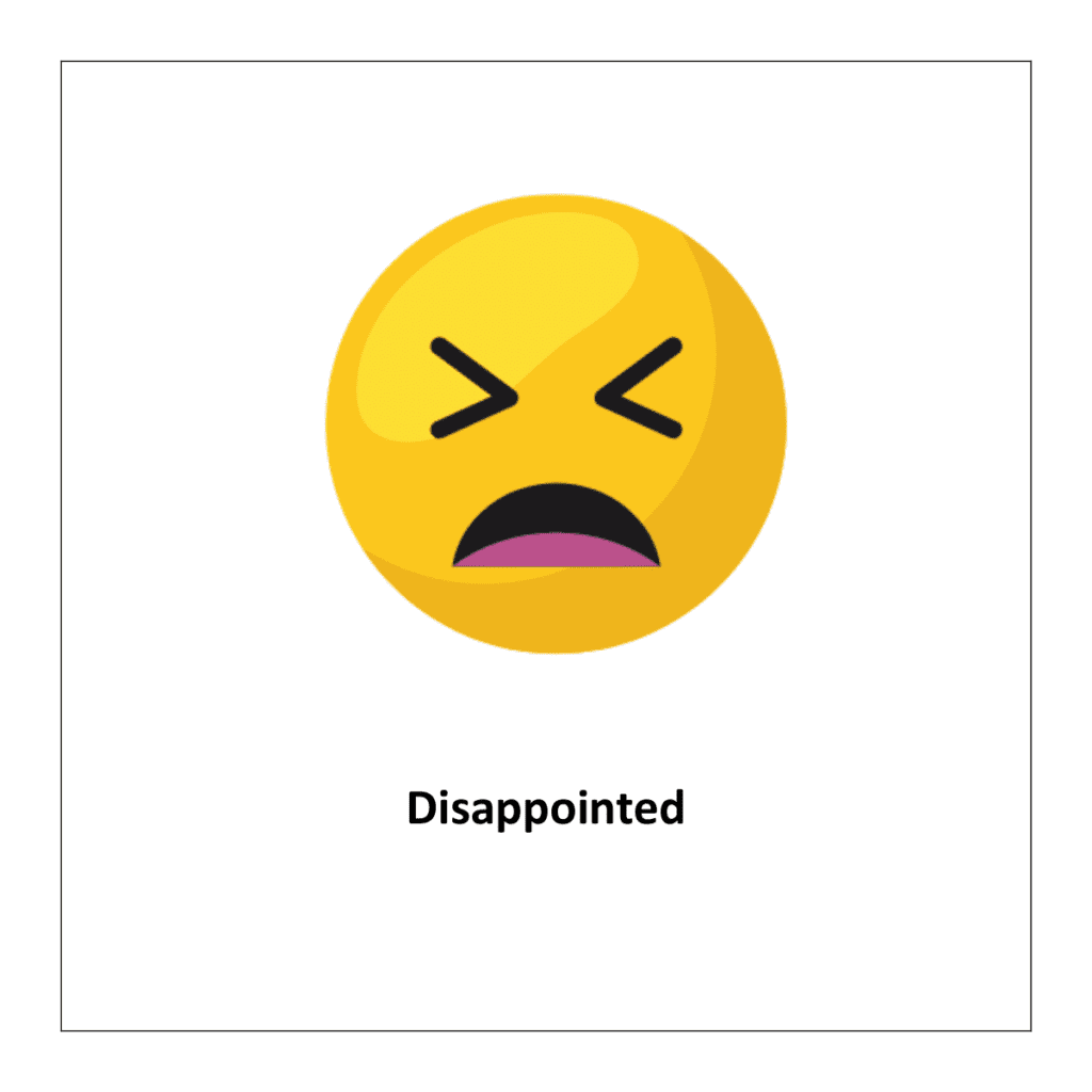 feelings flashcards for kindergarten: Disappointed 