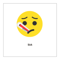 Flash card of feelings and emotions: Sick  (emoji symbols free)