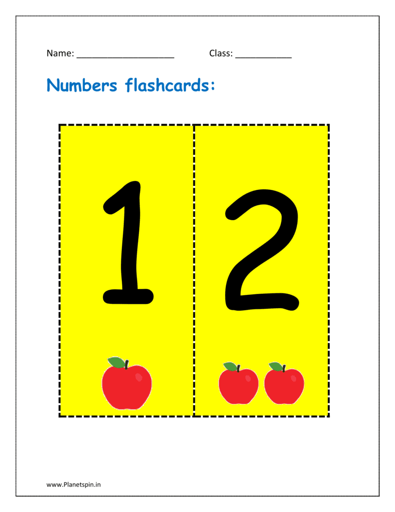 Numbers flashcards: 1, 2