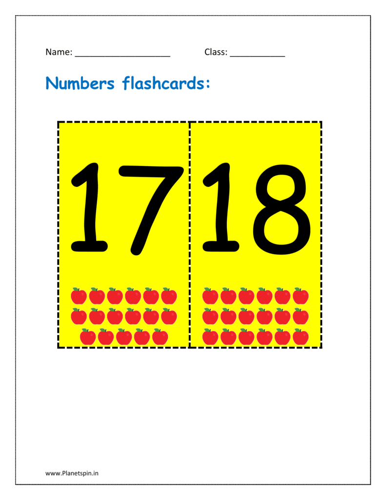 17, 18 number flashcard