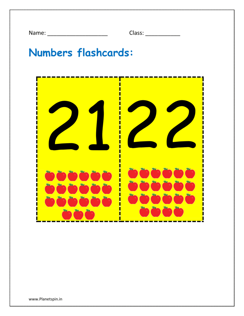 21, 22 number flashcard