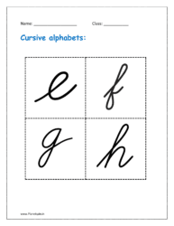 flashcards printable cursive alphabet for classroom: e to h