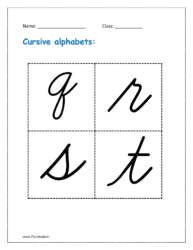 flashcards printable cursive alphabet for classroom: q to t