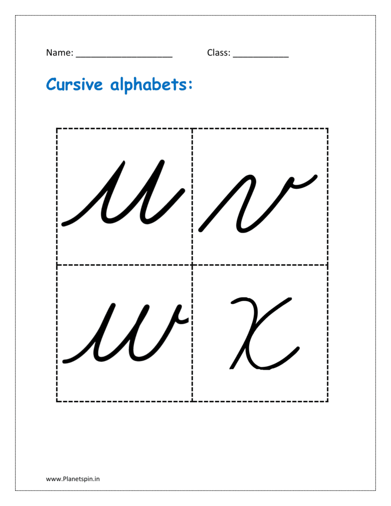 Cursive alphabets: u to x