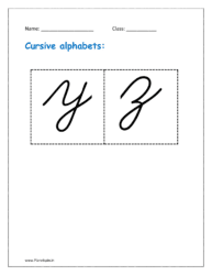 flashcards printable cursive alphabet for classroom: y to z