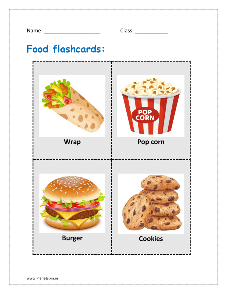 food flashcards kindergarten