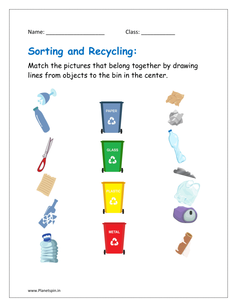 Free recycling worksheets for kindergarten