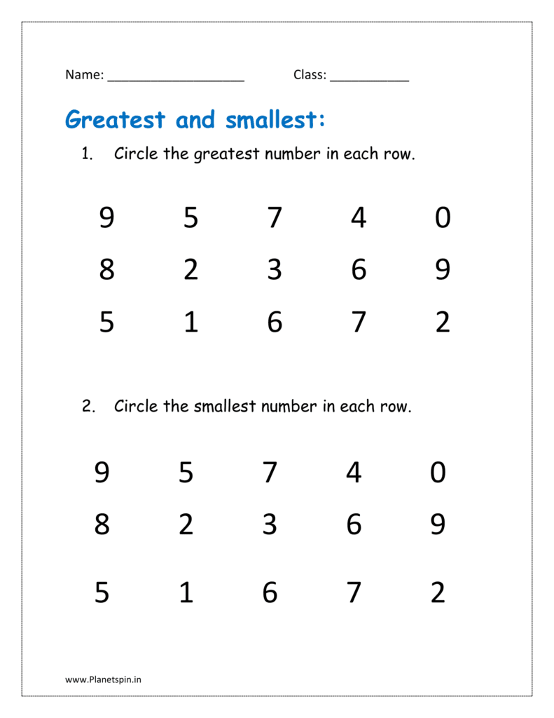 greatest and smallest number worksheets