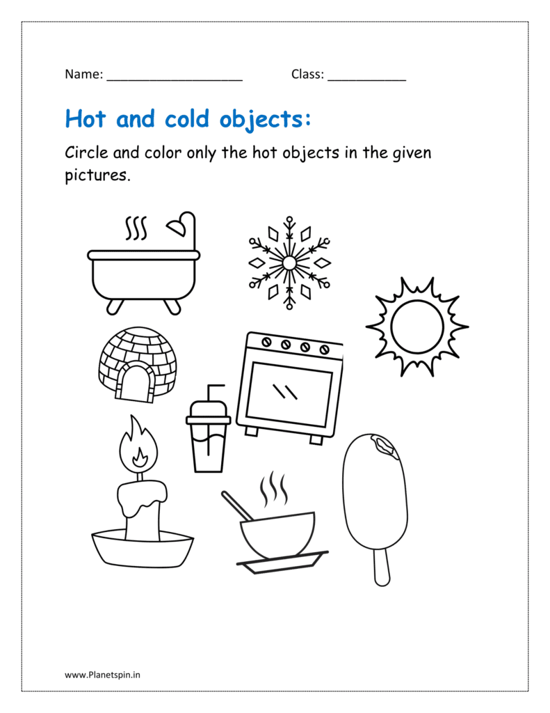 hot and cold objects worksheets