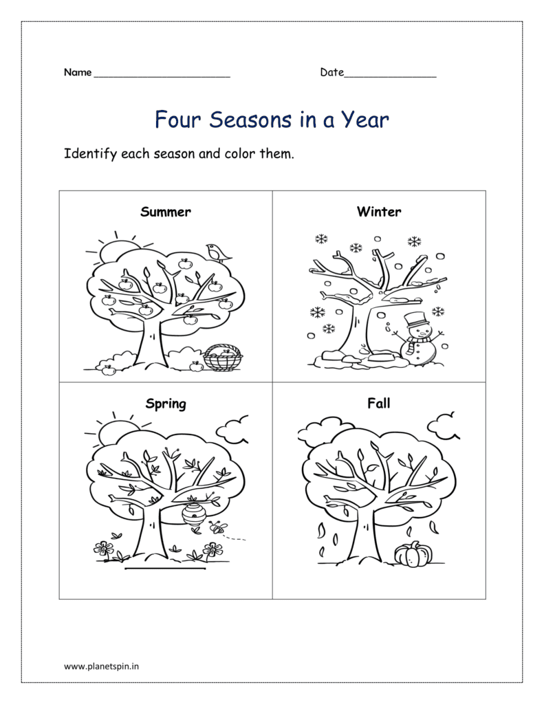 Weather and season worksheet for kindergarten | Planetspin.in