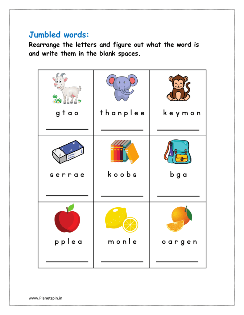 Rearrange the letters and figure out what the word is and write them in the blank spaces (jumble words worksheet)