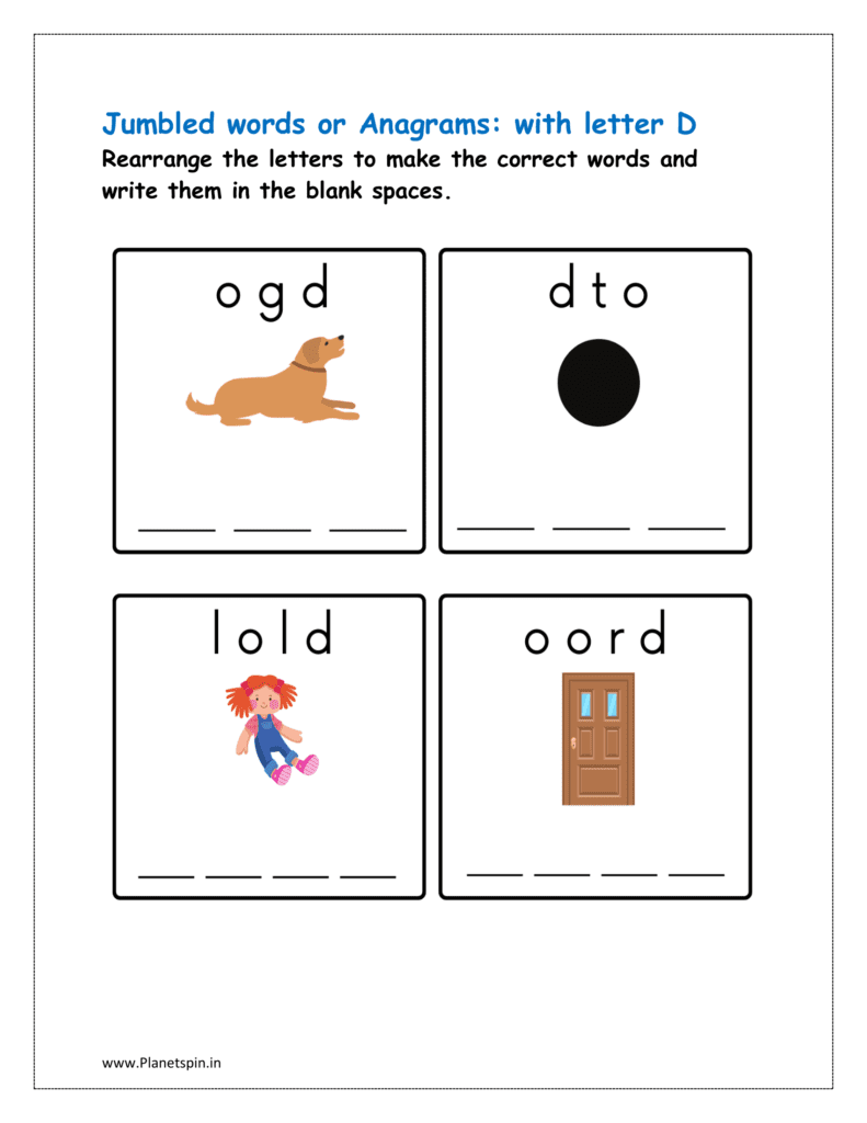 D: jumbled words worksheet for class 1