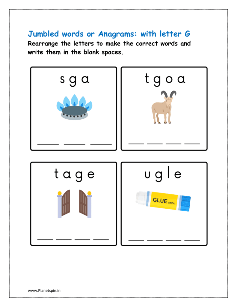 G: jumbled words worksheet for class 1