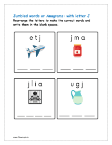 J: jumbled words worksheet for class 1