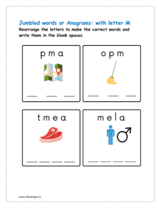 M: jumbled words worksheet for class 1