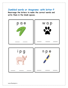 P: jumbled words worksheet for class 1