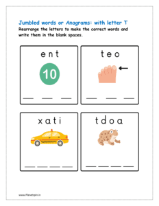 T: Arrange the letters to make the correct words with initial letter T