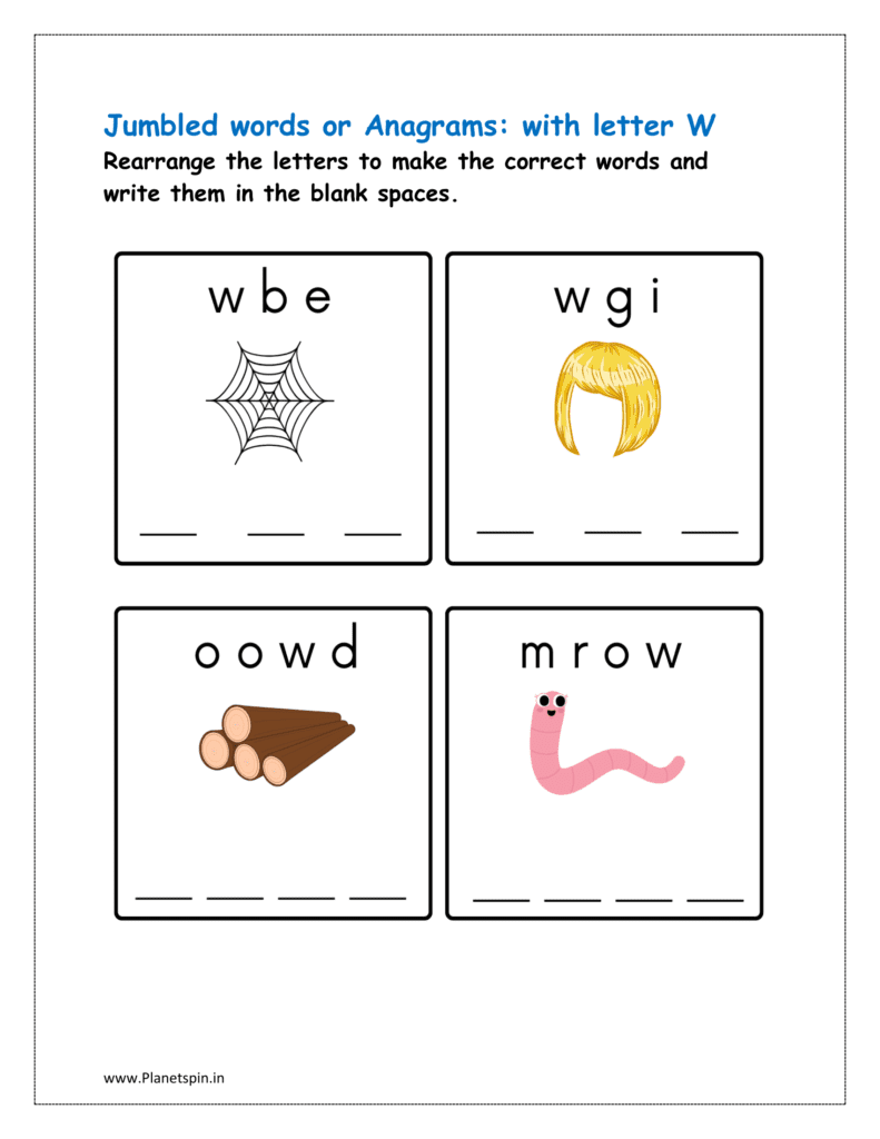 W: jumbled words worksheet for class 1