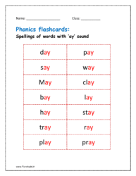 phonics sheets for kindergarten flashcards with sound ay