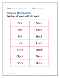 Phonics flashcards with sound ck