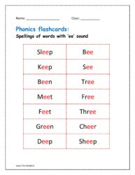 Phonics flashcards with sound ee