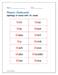 Phonics flashcards with sound sh