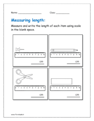 Measure and write the length of each item using scale in the blank space (length and height worksheets for kindergarten)