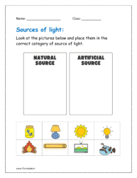 Look at the pictures below and place them in the correct category of source of light