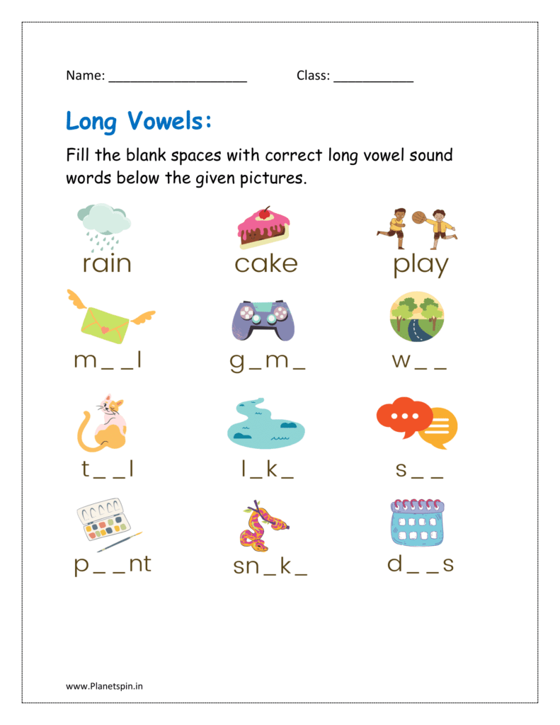 Fill the blank spaces with correct long vowel words below the given pictures