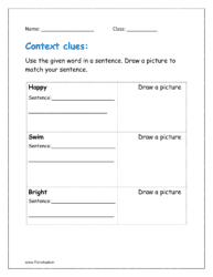 Use the given word in a sentence. Draw a picture to match your sentence (context clues worksheet for 1st grade)