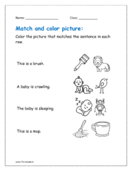 Color the picture that match the sentences in the given worksheet.