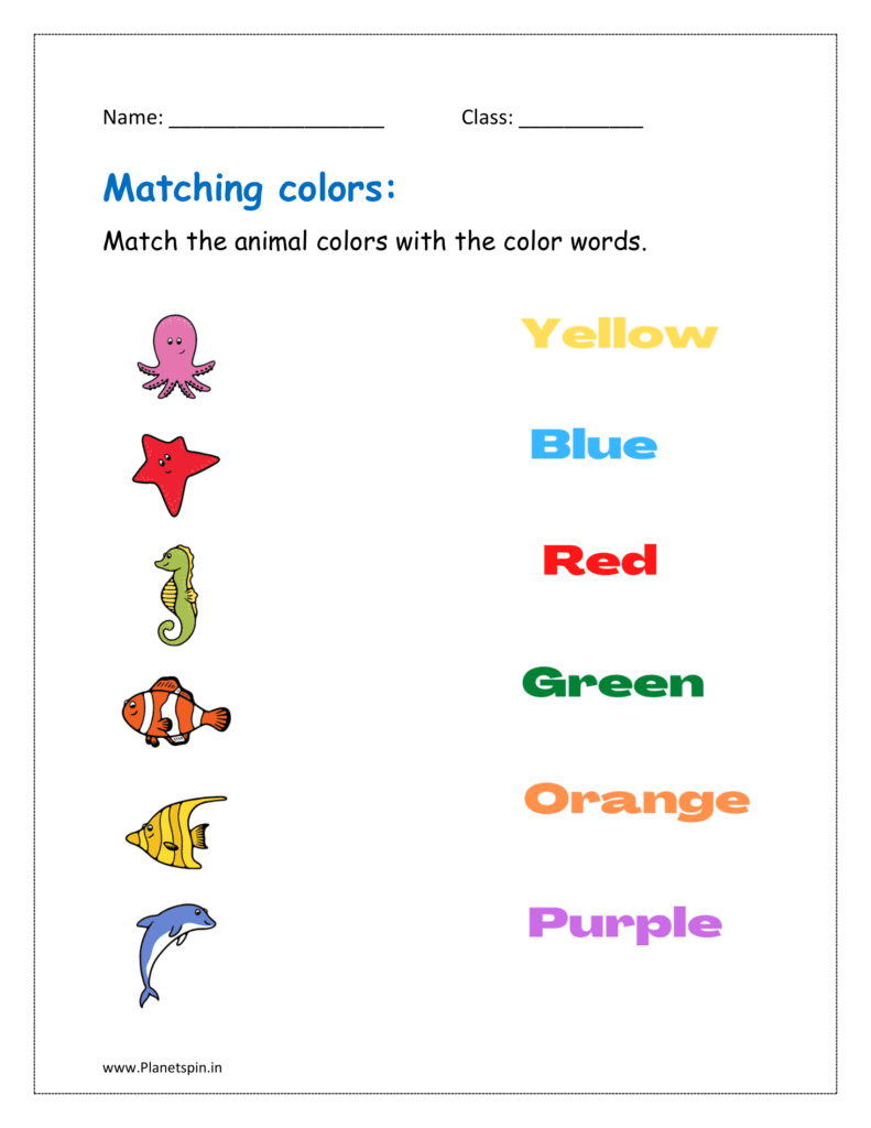 Match the animal colors with the color words 