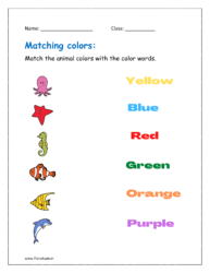 Match the animal colors with the color words (free printable kindergarten worksheets color words)