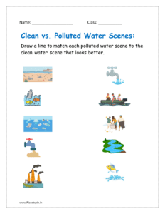 match each polluted water scene to the clean water scene that looks better