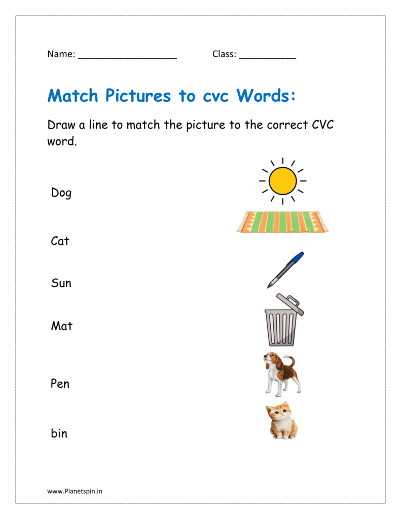 Draw a line to match the picture to the correct CVC word