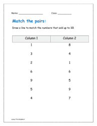 Draw a line to match the numbers that add up to 10. 