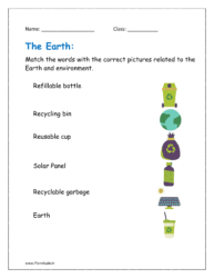 Match the words with the correct pictures related to the Earth and environment.