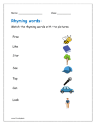 Match the rhyming words with the pictures (rhyming words worksheet for grade 1)