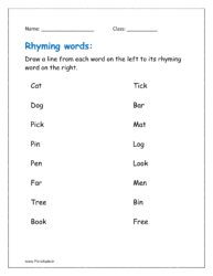 Draw a line from each word on the left to its rhyming word on the right.