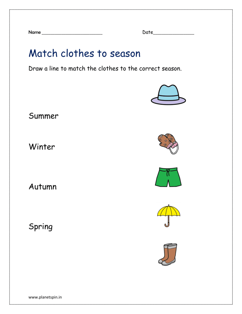 Draw a line to match the clothes to the correct season