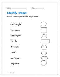 Match the shapes with the shapes name in the worksheet.