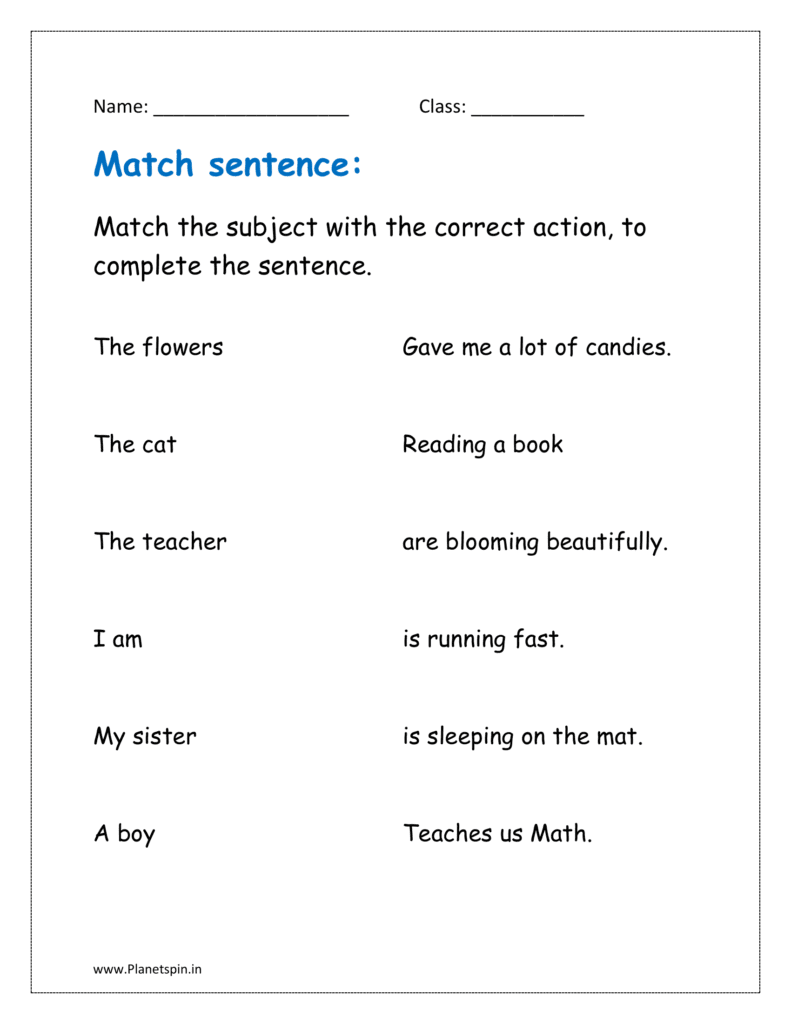 Match the subject with the correct action, to complete the sentence