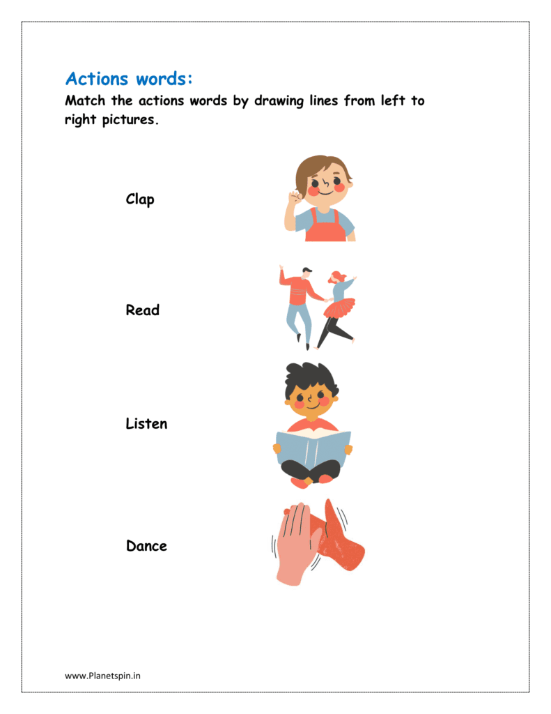 Action words pictures worksheets